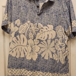 Island Republic Vintage Blue and Cream Men's Hawaiian Shirt Sz XL
